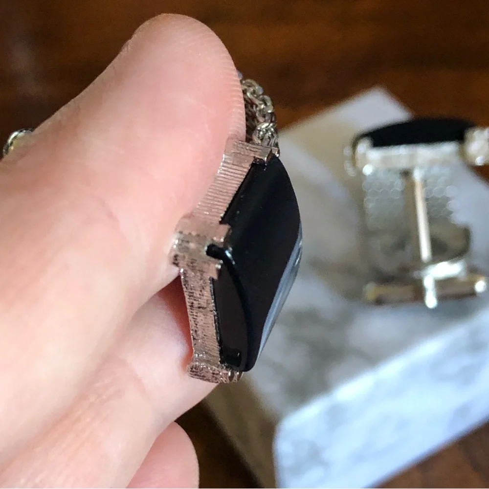 Vintage Swank hematite silver mesh wrap style cuff links